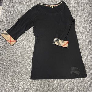 Burberry Black Brit Long Check Plaid 3/4 Sleeve S Blouse